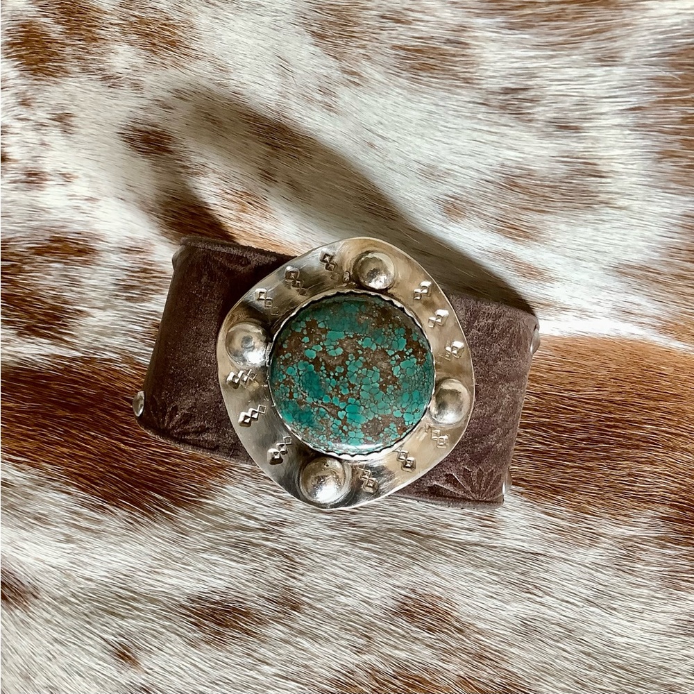 Turquoise and Silver Statement Cuff Bracelet, up to 6 3/4” wrist